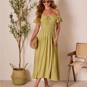 Linen Skies Flutter Sleeve Midi Dress - Lime